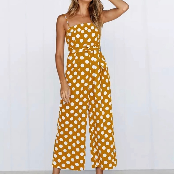 mustard polka dot jumpsuit